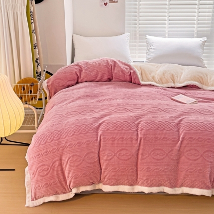 91家纺网 家纺一手货源 找家纺 法澳 2023新款220克牛奶绒雕花烂花多功能单被套 爱莎-浅豆沙