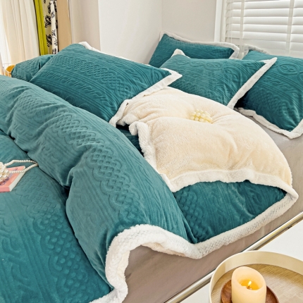 91家纺网 家纺一手货源 找家纺 （总）法澳 2023新款220克雕花绒纯色牛奶绒四件套