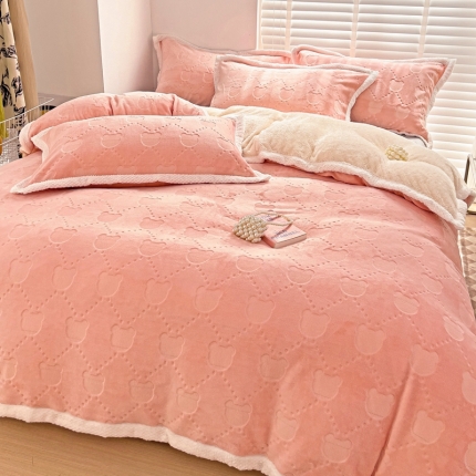 91家纺网 家纺一手货源 找家纺 （总）法澳 2023新款220克雕花绒纯色牛奶绒四件套