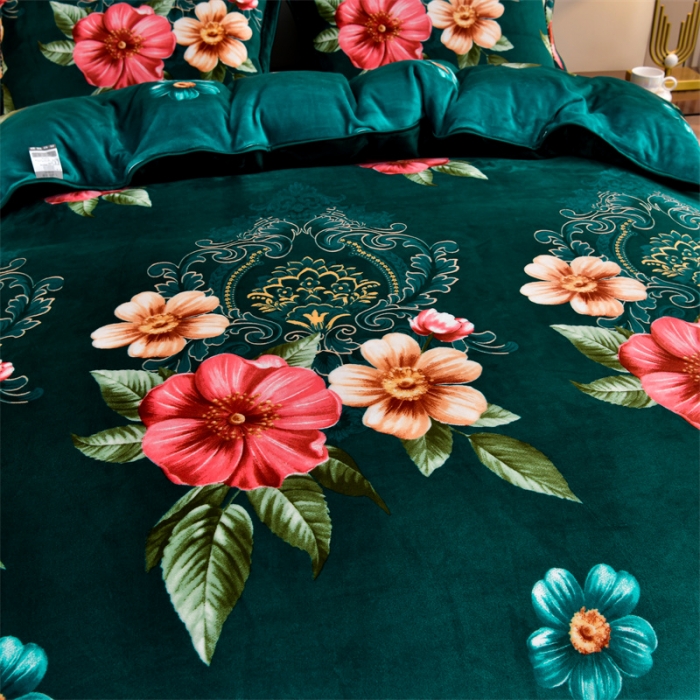 91家纺网 家纺一手货源 找家纺 2025新款230克8.5斤加厚高克重牛奶绒金貂绒法莱绒四件套冬季加绒法兰绒床裙款 国色天香