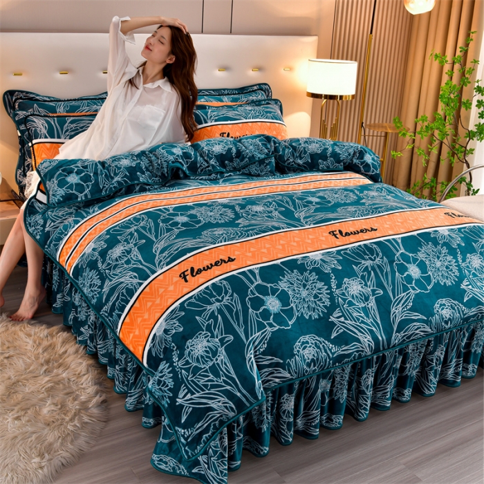 91家纺网 家纺一手货源 找家纺 2025新款230克8.5斤加厚高克重牛奶绒金貂绒法莱绒四件套冬季加绒法兰绒床裙款 华影时光