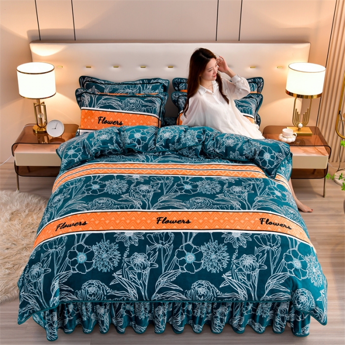 91家纺网 家纺一手货源 找家纺 2025新款230克8.5斤加厚高克重牛奶绒金貂绒法莱绒四件套冬季加绒法兰绒床裙款 华影时光