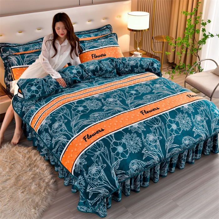 91家纺网 家纺一手货源 找家纺 2025新款230克8.5斤加厚高克重牛奶绒金貂绒法莱绒四件套冬季加绒法兰绒床裙款 华影时光