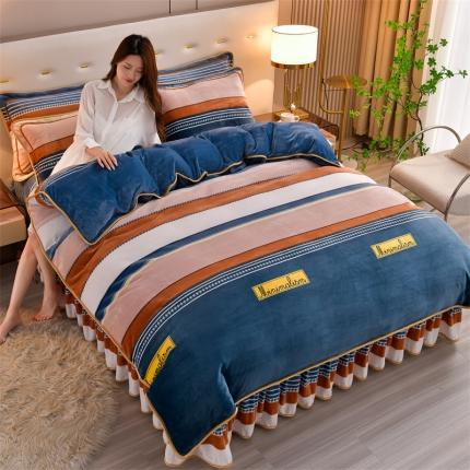 91家纺网 家纺一手货源 找家纺 2025新款230克8.5斤加厚高克重牛奶绒金貂绒法莱绒四件套冬季加绒法兰绒床裙款 卡洛