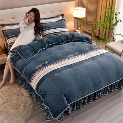 91家纺网 家纺一手货源 找家纺 2025新款230克8.5斤加厚高克重牛奶绒金貂绒法莱绒四件套冬季加绒法兰绒床裙款 倾城时光