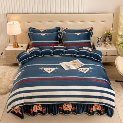 91家纺网 家纺一手货源 找家纺 （总）博兰蒂2023新款轻奢风高克重牛奶绒印花四件套床裙款直播电商爆款