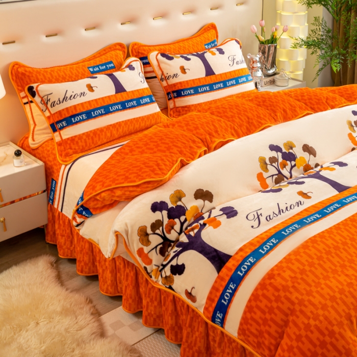 91家纺网 家纺一手货源 找家纺 博兰蒂2023新款轻奢风高克重牛奶绒印花四件套直播爆款电商爆款 发财树