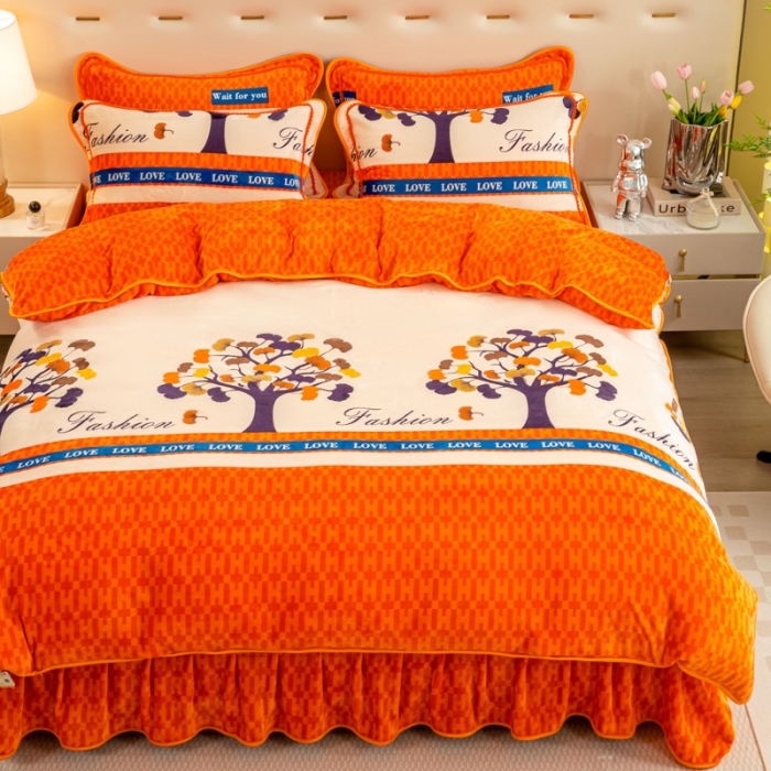 91家纺网 家纺一手货源 找家纺 博兰蒂2023新款轻奢风高克重牛奶绒印花四件套直播爆款电商爆款 发财树