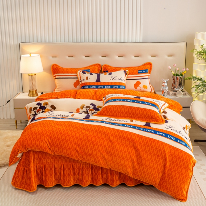 91家纺网 家纺一手货源 找家纺 博兰蒂2023新款轻奢风高克重牛奶绒印花四件套直播爆款电商爆款 发财树