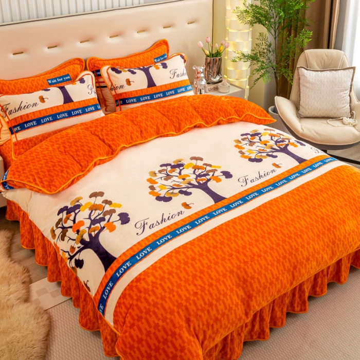 91家纺网 家纺一手货源 找家纺 博兰蒂2023新款轻奢风高克重牛奶绒印花四件套直播爆款电商爆款 发财树