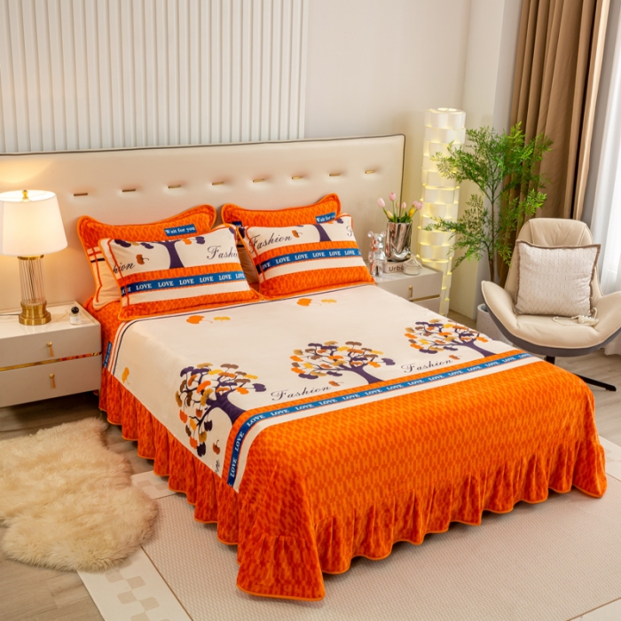 91家纺网 家纺一手货源 找家纺 博兰蒂2023新款轻奢风高克重牛奶绒印花四件套直播爆款电商爆款 发财树