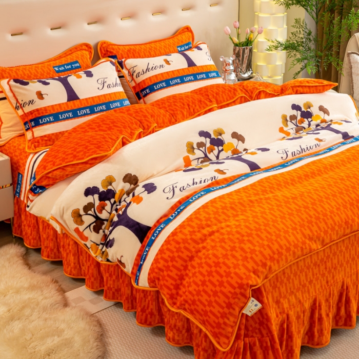 91家纺网 家纺一手货源 找家纺 博兰蒂2023新款轻奢风高克重牛奶绒印花四件套直播爆款电商爆款 发财树