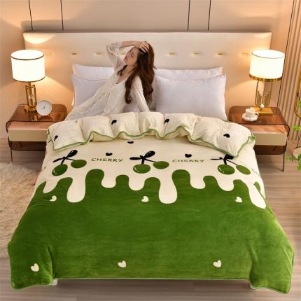 91家纺网 家纺一手货源 找家纺 2025新款9斤重加厚直播爆款牛奶绒金貂法莱绒单品被套 甜心樱桃