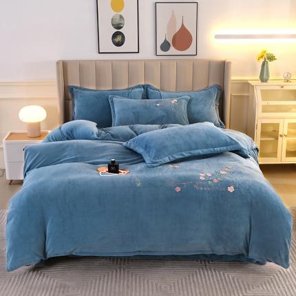 91家纺网 家纺一手货源 找家纺 （总）富之航 2023新款牛奶绒刺绣四件套