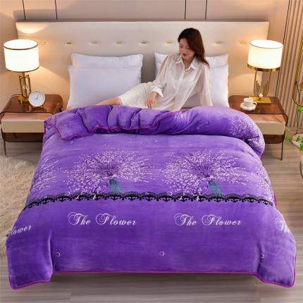 91家纺网 家纺一手货源 找家纺 2025新款9斤重加厚直播爆款牛奶绒金貂法莱绒单品被套 薰衣草