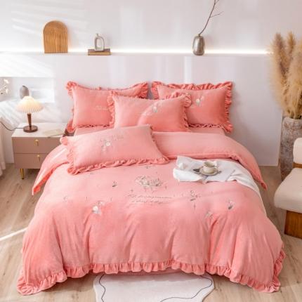 绒博士 2023新款亲肤保暖240克牛奶绒四件套-郁金香 郁金香 粉色