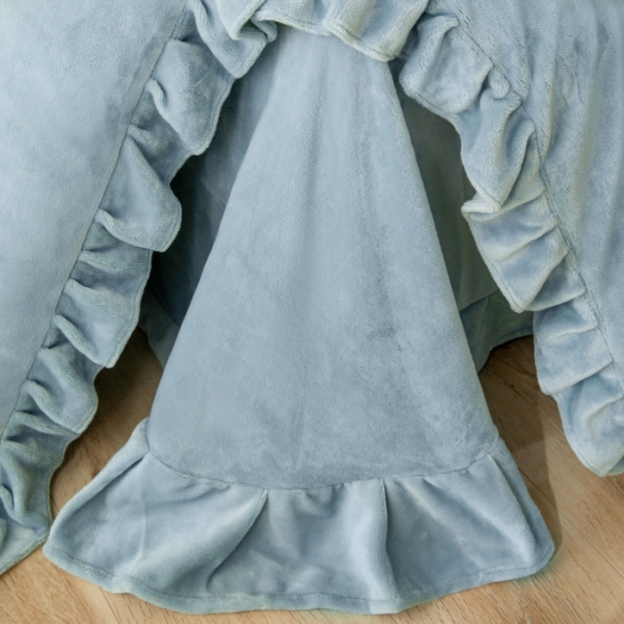 91家纺网 家纺一手货源 找家纺 绒博士 2023新款亲肤保暖240克牛奶绒四件套-郁金香 郁金香 浅蓝