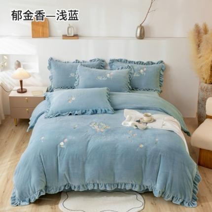 绒博士 2023新款亲肤保暖240克牛奶绒四件套-郁金香 郁金香 浅蓝