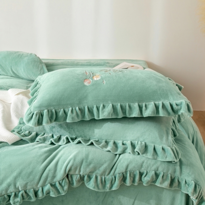 91家纺网 家纺一手货源 找家纺 绒博士 2023新款亲肤保暖240克牛奶绒四件套-郁金香 郁金香 果绿