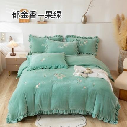 绒博士 2023新款亲肤保暖240克牛奶绒四件套-郁金香 郁金香 果绿