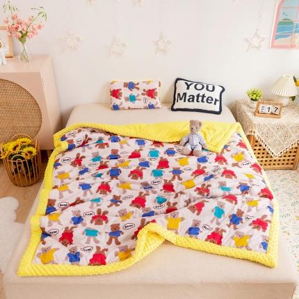 91家纺网 家纺一手货源 找家纺 十九色 2024新款儿童全棉豆豆被春秋被冬被婴幼儿安抚毯被子 糖果熊