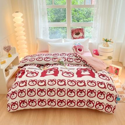 91家纺网 家纺一手货源 找家纺 伊人居 2023新款A类迪士尼针织棉豆豆被 表情包草莓熊