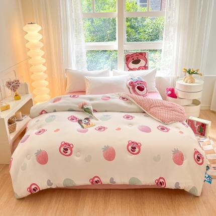 91家纺网 家纺一手货源 找家纺 伊人居 2023新款A类迪士尼针织棉豆豆被 七彩草莓熊