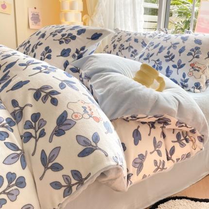 91家纺网 家纺一手货源 找家纺 柒月 2023新款加厚牛奶绒四件套 叶子青青