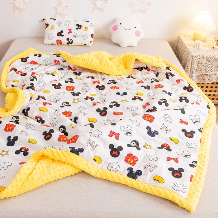 91家纺网 家纺一手货源 找家纺 十九色 2024新款儿童全棉豆豆被春秋被冬被婴幼儿安抚毯被子 米奇