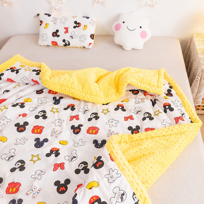 91家纺网 家纺一手货源 找家纺 十九色 2024新款儿童全棉豆豆被春秋被冬被婴幼儿安抚毯被子 米奇