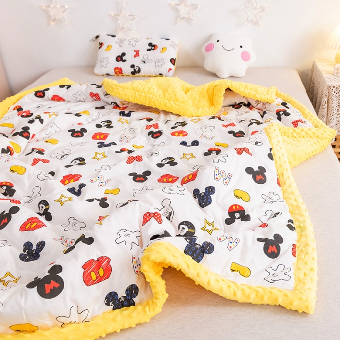 91家纺网 家纺一手货源 找家纺 十九色 2024新款儿童全棉豆豆被春秋被冬被婴幼儿安抚毯被子 米奇