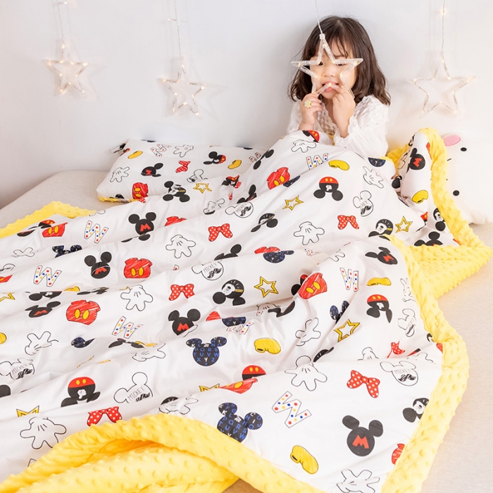 91家纺网 家纺一手货源 找家纺 十九色 2024新款儿童全棉豆豆被春秋被冬被婴幼儿安抚毯被子 米奇