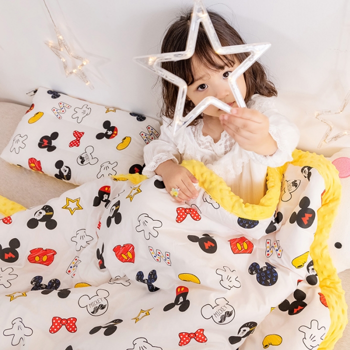 91家纺网 家纺一手货源 找家纺 十九色 2024新款儿童全棉豆豆被春秋被冬被婴幼儿安抚毯被子 米奇