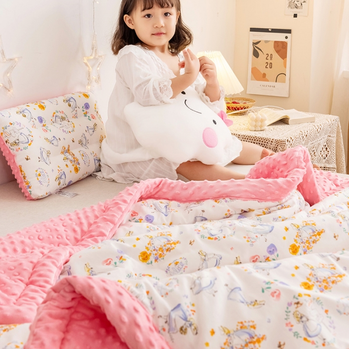 91家纺网 家纺一手货源 找家纺 十九色 2024新款儿童全棉豆豆被春秋被冬被婴幼儿安抚毯被子 小公主
