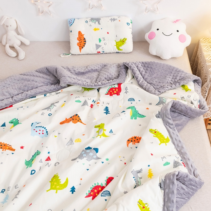 91家纺网 家纺一手货源 找家纺 十九色 2024新款儿童全棉豆豆被春秋被冬被婴幼儿安抚毯被子 小恐龙