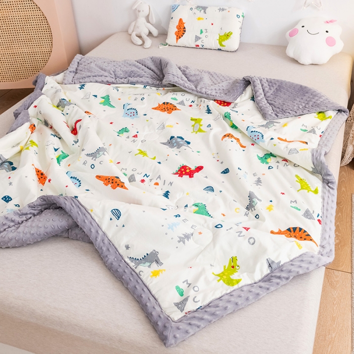 91家纺网 家纺一手货源 找家纺 十九色 2024新款儿童全棉豆豆被春秋被冬被婴幼儿安抚毯被子 小恐龙