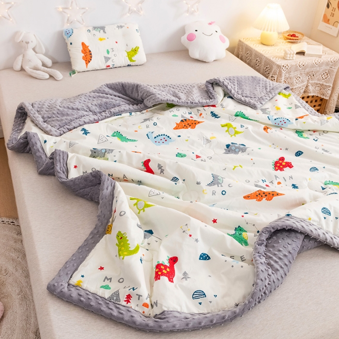 91家纺网 家纺一手货源 找家纺 十九色 2024新款儿童全棉豆豆被春秋被冬被婴幼儿安抚毯被子 小恐龙