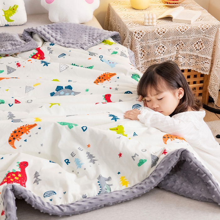 91家纺网 家纺一手货源 找家纺 十九色 2024新款儿童全棉豆豆被春秋被冬被婴幼儿安抚毯被子 小恐龙