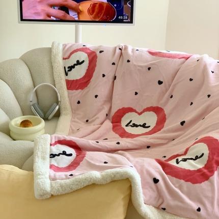 美乐迪 2023新款牛奶绒毛毯 粉爱心