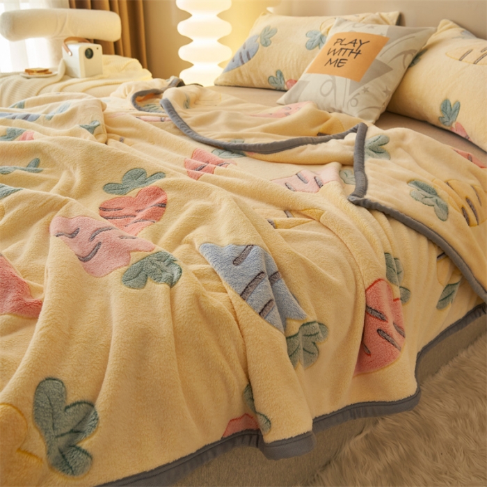 91家纺网 家纺一手货源 找家纺 21度C 2023新款雪花绒多功能毛毯盖毯 爱心萝卜