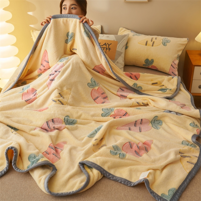 91家纺网 家纺一手货源 找家纺 21度C 2023新款雪花绒多功能毛毯盖毯 爱心萝卜