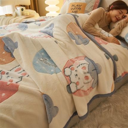 21度C 2023新款雪花绒多功能毛毯盖毯 草莓兔乖乖