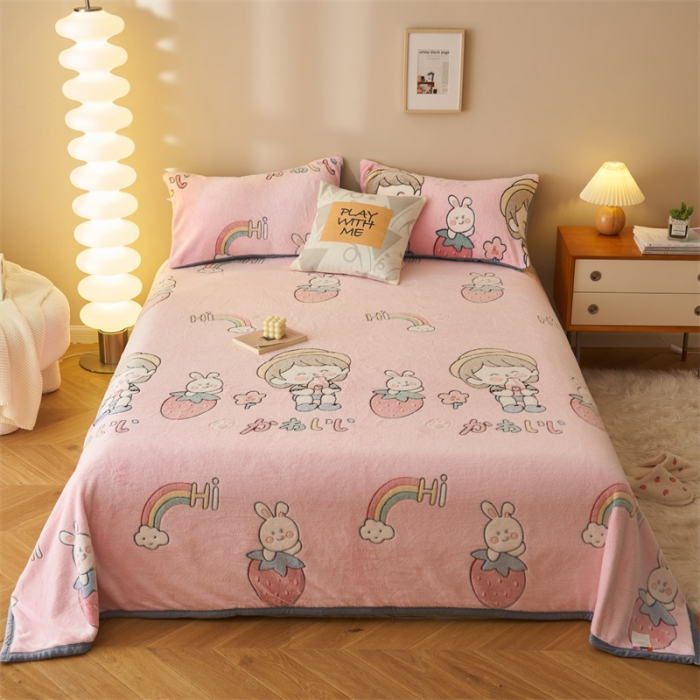 91家纺网 家纺一手货源 找家纺 21度C 2023新款雪花绒多功能毛毯盖毯 草莓娃娃