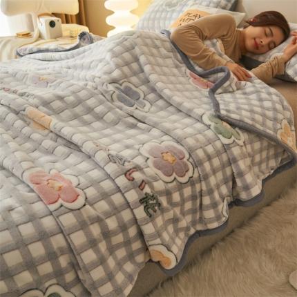 21度C 2023新款雪花绒多功能毛毯盖毯 格子花朵
