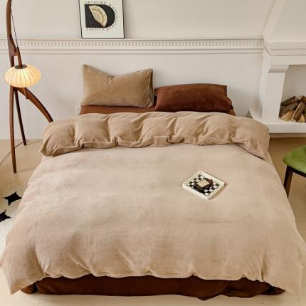 91家纺网 家纺一手货源 找家纺 总 珺柔 2023年新款双拼色纯色牛奶绒四件套