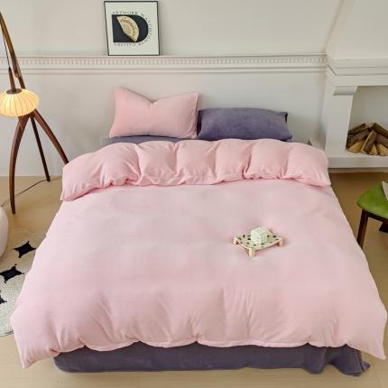 珺柔 2023年新款双拼色纯色牛奶绒四件套双拼粉紫