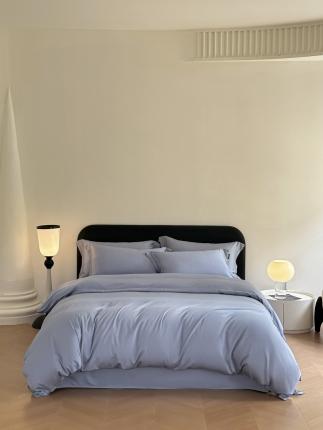 91家纺网 家纺一手货源 找家纺 618家纺 2023新款100支北欧长绒棉单被套 纯色灰蓝