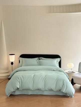 91家纺网 家纺一手货源 找家纺 618家纺 2023新款100支北欧长绒棉单被套 纯色奶油绿