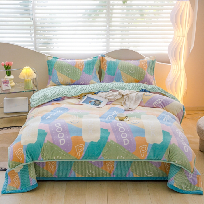 91家纺网 家纺一手货源 找家纺 （总）青竹苑2023新款床盖款四件套牛奶绒夹棉床盖宝宝绒豆豆学生三件套