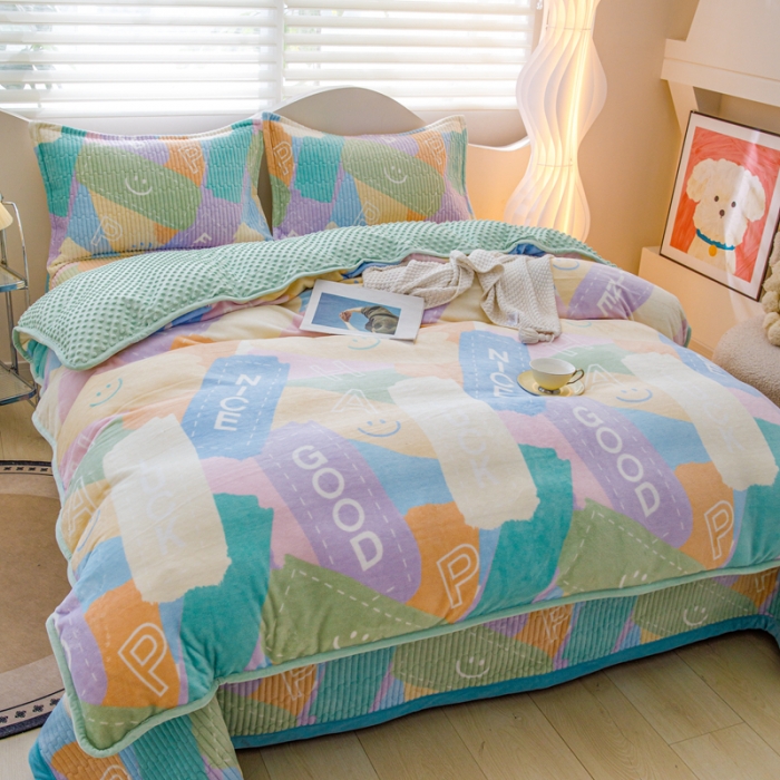 91家纺网 家纺一手货源 找家纺 （总）青竹苑2023新款床盖款四件套牛奶绒夹棉床盖宝宝绒豆豆学生三件套